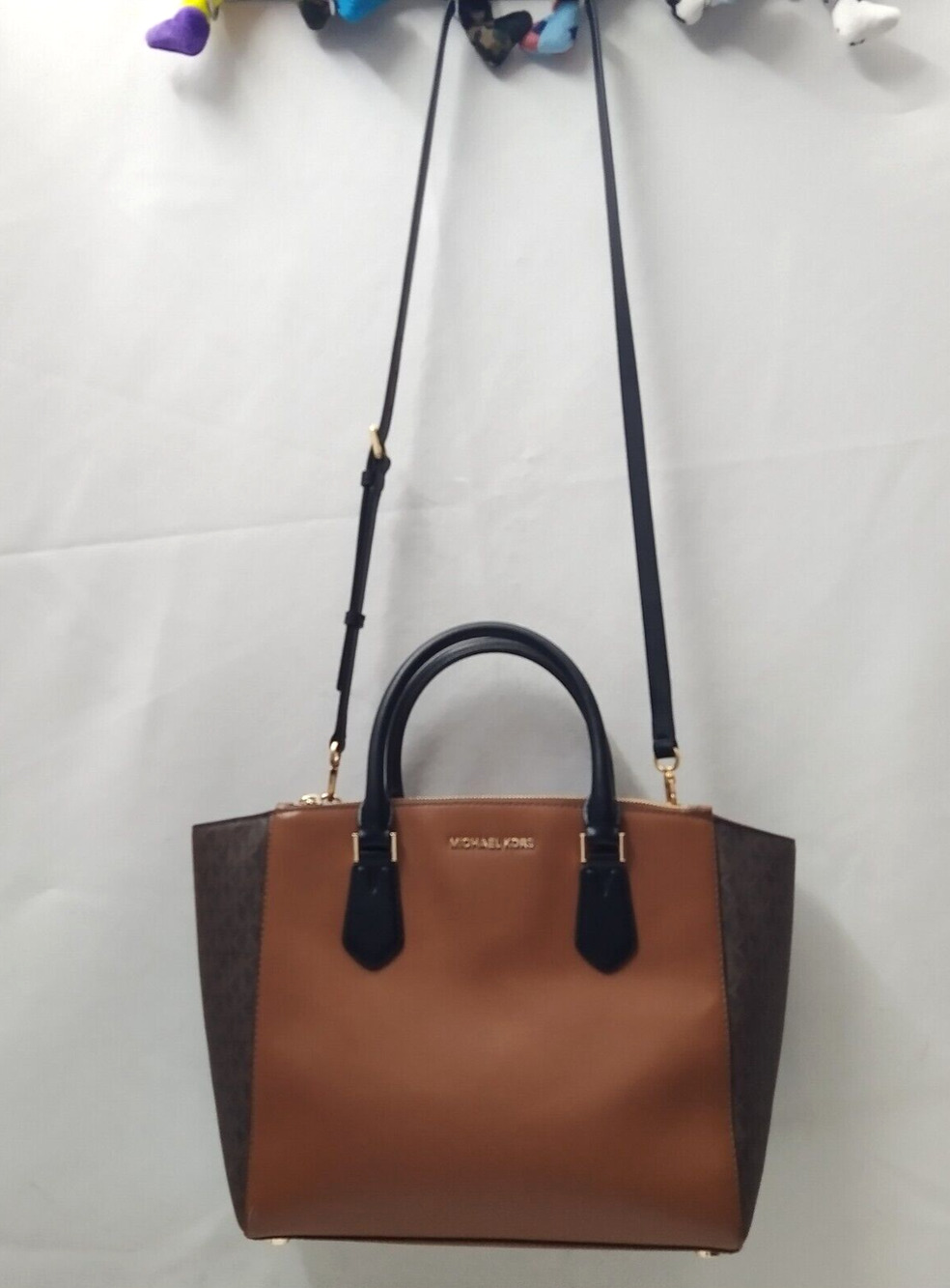 Michael Kors Carolyn Brown Leather Carryall Double Handles Tote Bag